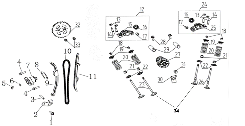 E08 CAMSHAFT & INLET/EXHAUST VALVES